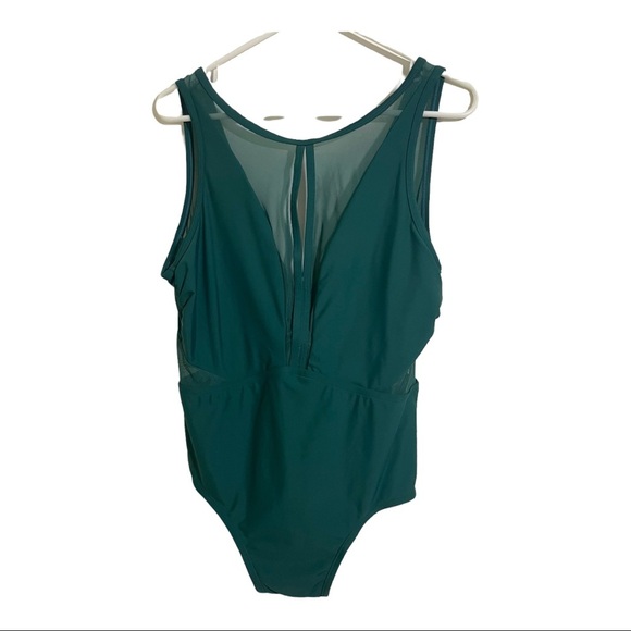 Tahiti one piece swimsuit bathing suit hunter green. Sheer keyhole front2X 20W - Picture 2 of 8